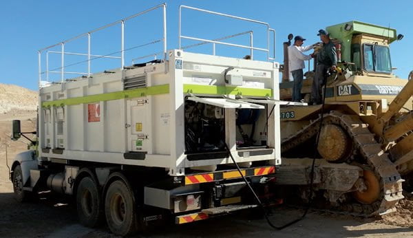 Diesel, oil, lubricant, water supply: mobile service module for mining