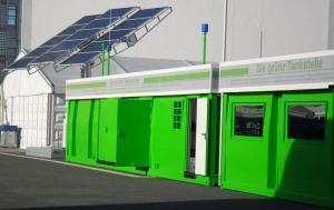 Gas station container with office and solar tracker