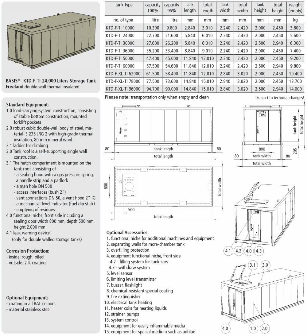 KTD-F-TI Storage Tank Double Wall - data sheet